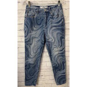 Hollister Curvy High‎ Rise Mom Jean Vintage Stretch 3R Blue Swirls